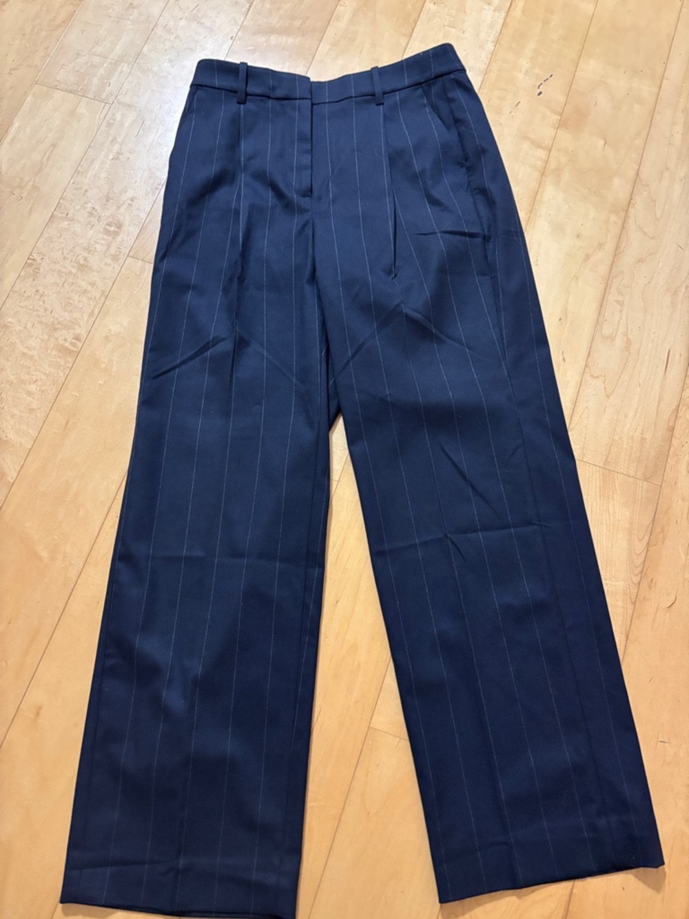 J. Crew Navy Pinstripe Wide-Leg Trousers